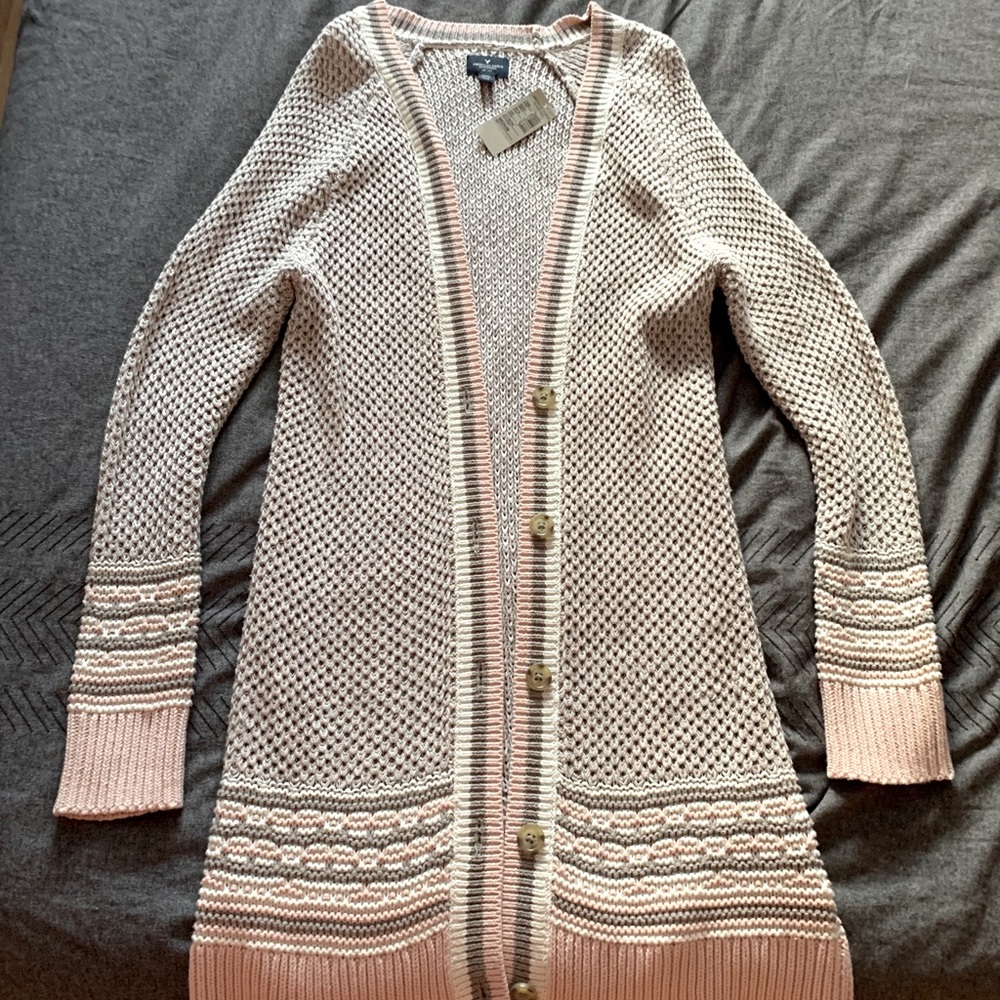 Gray and Baby Pink Marled Long Cardigan